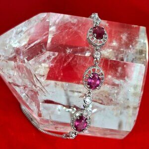 925 Sterling Silver Bracelet 7.5" (adjustable) with Natural Ruby Gems 5x7 mm& CZ